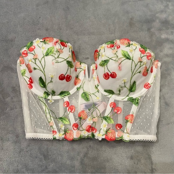 New! Victorias Secret bustier bra top cherries strawberries white 4282 - Picture 4 of 9
